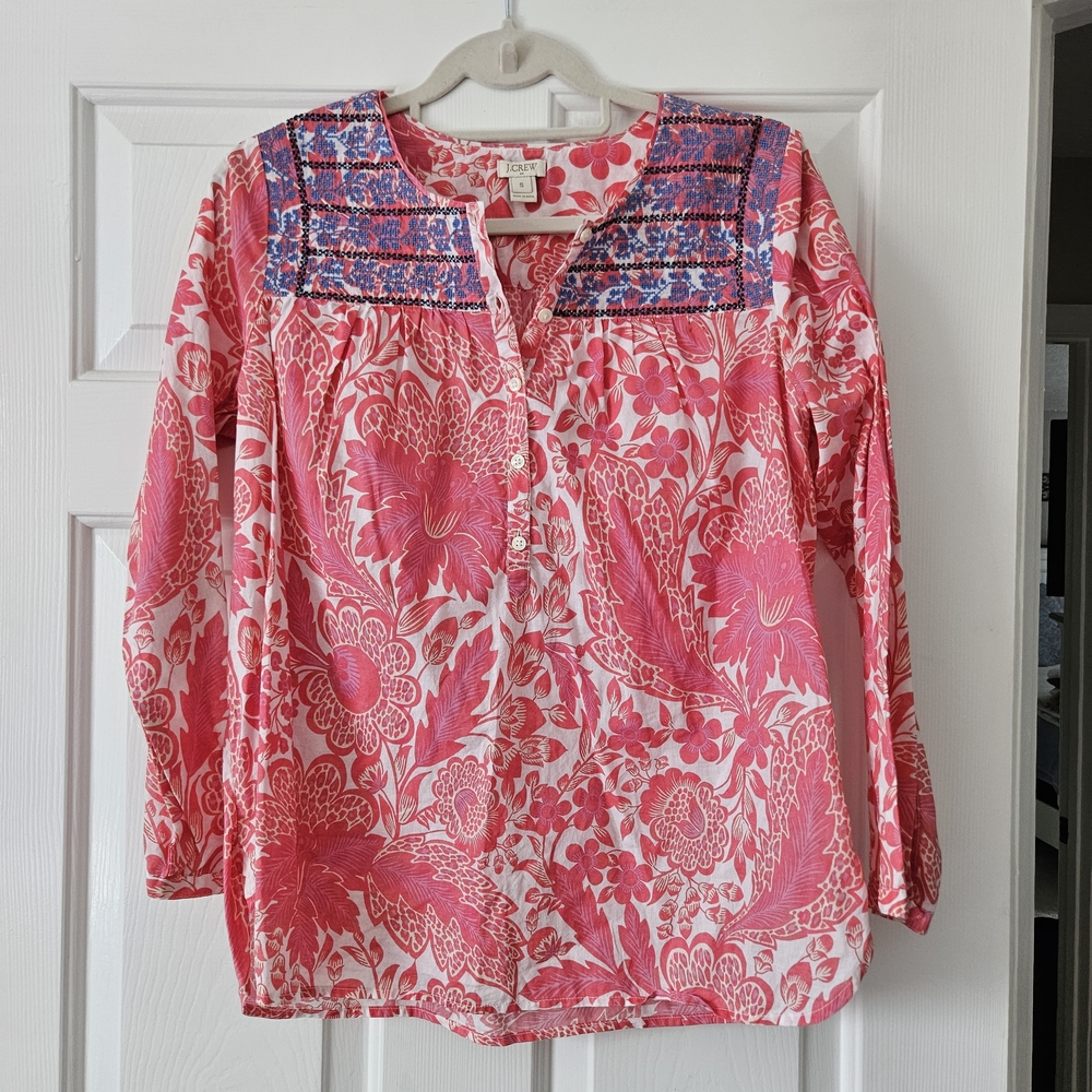 J. Crew Pink Embroidered Floral Women's Tunic